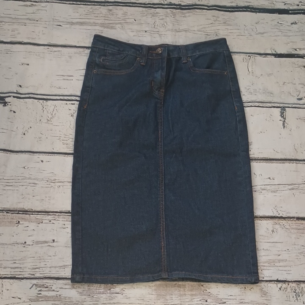 Chaconia Dolls Blue Dark Wash Denim Pencil Skirt S